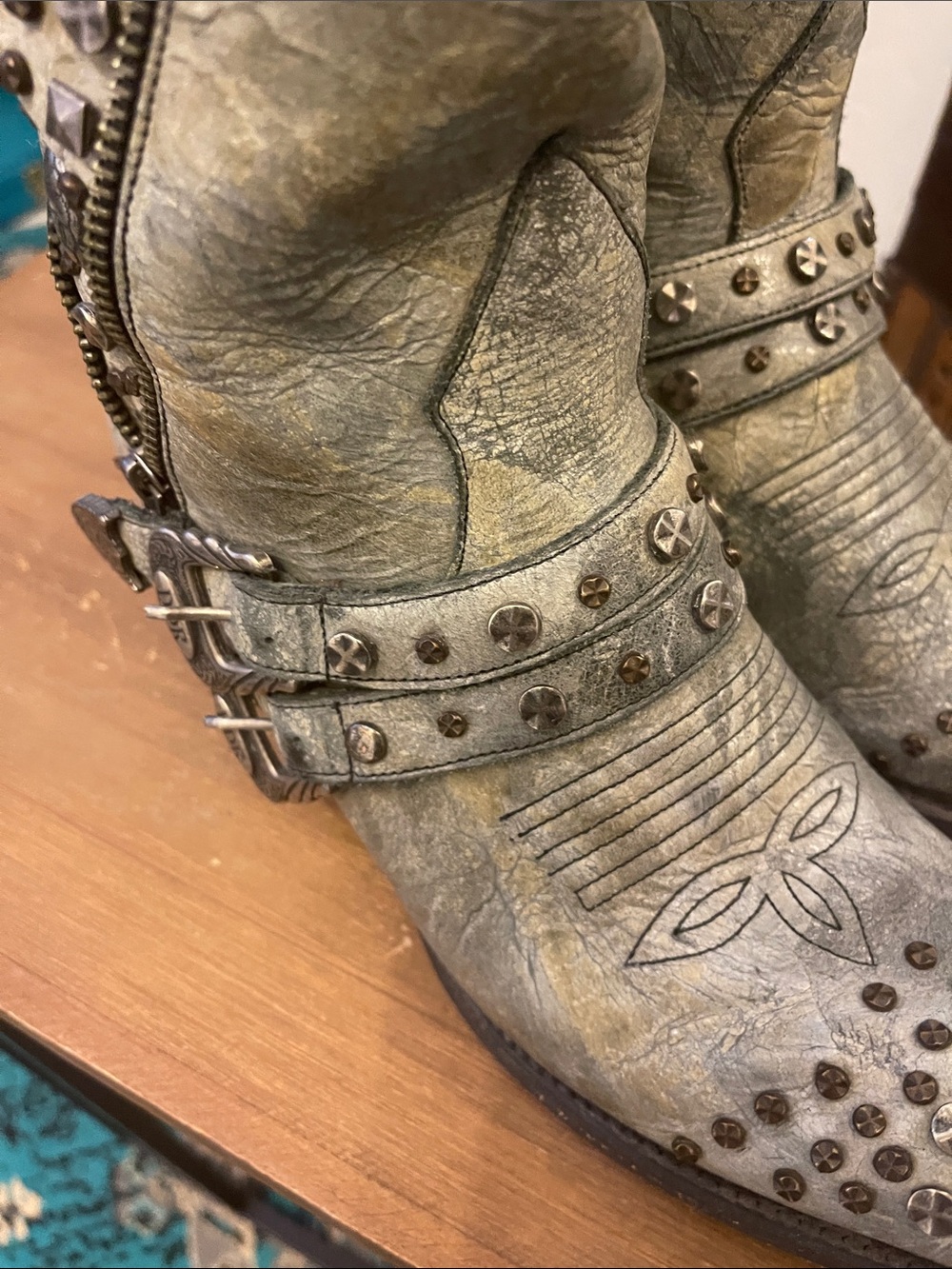 Double D Ranch Distressed Studded Gray Cowboy Boots - Picture 10 of 10